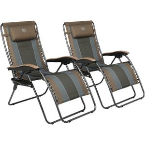 TIMBER RIDGE Outdoor Reclining Padded with Adjustable Headrest and Cup Holder Foldable Zero Gravity Lawn Chair for Adults, Supports 350 LBS, Brown-2 Pack