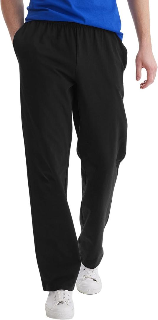 Hanes Essentials Sweatpants, Men’s Cotton Jersey Pants with Pockets, 33”, Black, Large