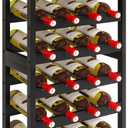 24 Bottle Wine Rack Freestanding Floor, 6 Tier Wine Display Storage Shelves with Tabletop, Bamboo Wine Bottle Holder Stand with Wave Bars for Kitchen Dining Room Pantry, Black