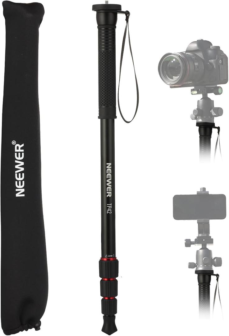 NEEWER 66.5" Camera Monopod Stand, Lightweight Aluminum Travel Selfie Stick for DSLR Camcorder Photography & Video Recording, 1/4" & 3/8" Screw Adapter, Max Load 22lb, TP42
