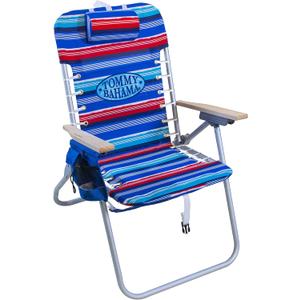 Tommy Bahama Hi-Boy 17" Seat Height 4-Position Lace-Up Suspension Folding Beach Backpack Chair (Red and Blue Stripe)