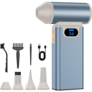 Metal Electric Compressed Air Duster, 300000RPM High Speed Rechargeable Air Blower&Pump for Leaf Blower with Digital Display, 4-Speed Modes-Brushless Motor Mini PC Dust Cleaner with Light(Silver)