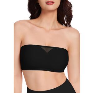 HBselect Strapless Bras for Women Seamless Non-Slip Silicone Padded Bandeau Bra Comfort Wireless Tube Top Bralette Black One Size