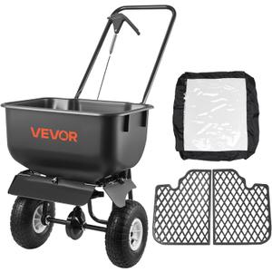 VEVOR Push Lawn Spreader 80 lbs Capacity Walk-Behind Broadcast Spreader | for Garden Care, 12 ft Spreading Width & 15 Adjustable Settings, 10 in All-Terrain Tires for Seed Fertilizer, Salt Ice Melt