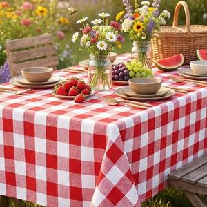B-COOL Buffalo Plaid Table Cloth Fabrics - Checkered Tablecloth Spring Valentines Day Rectangle Red and White Checkered Table Covers for Picnic, Birthday, Christmas Indoor Outdoor Party 56 x 120 Inch