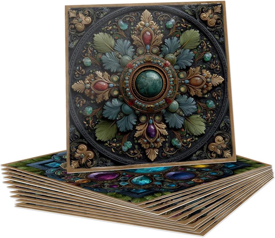 24PCS Removable Art Wall Tile Decal Peel & Stick Backsplash Tiles Stickers Self Adhesive Wallpaper for Kitchen Bathroom Laundry Decor 7.87 x 7.87 inch (Hzw-nhz-66)