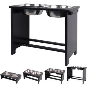 HTB Elevated Dog Bowls,Raised Dog Bowl Stand with 2 Stainless Steel Bowls,Elevated Raised DogBowls for Large Medium Small Sized Dogs (X large-14"tall,48 Oz bowl, Black)
