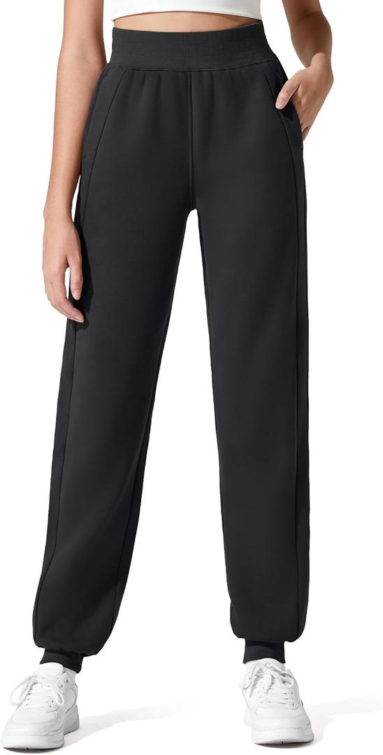 G4Free Flurrylux Cotton Fleece Lined Joggers for Women High Waist Sweatpants Winter Pants Warm Casual Lounge Workout (Small Petite, Black)