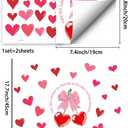 8 x 2 Sheets Valentines Day Window Clings Romantic Pink & Bow Heart Wall Stickers Holiday Wall Art Valentines Window Stickers for Holiday Bedroom Room Glass Decorations