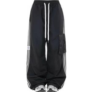 Cargo Parachute Pants Baggy Sweatpants for Women Drawstring Hip Hop Wide Leg Trousers Casual Joggers Y2k Streetwear (Black), 2XL