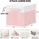 Large Closet Organizer Bins with Lids 4 Pack - 23 QT Collapsible Decorative Storage Boxes with Lids - Clothes Storage Bins with Handles - Fabric Containers for Living Room, Dorm, Nursery - Pink