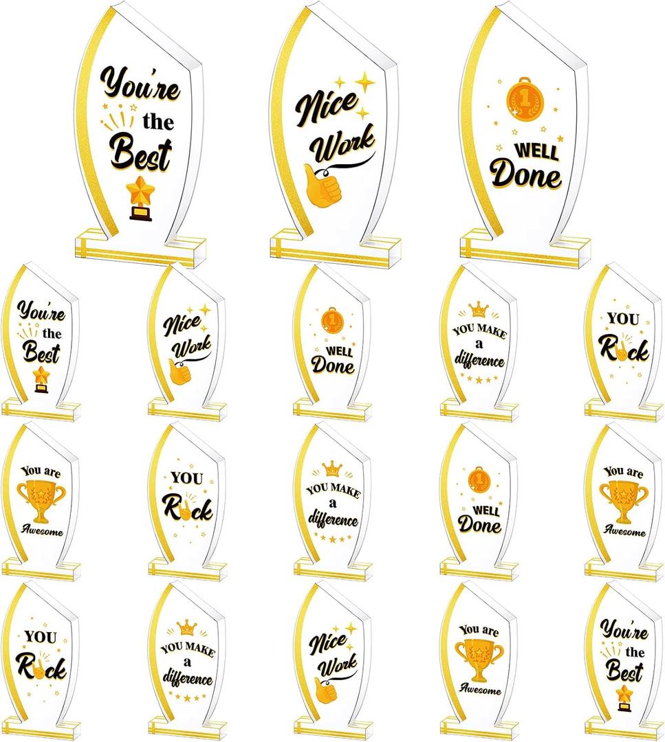 Treela 18 Pcs Employee Appreciation Awards Gifts Bulk Small Acrylic Trophies Mini Thank You Plaque Gifts for Recognition Adults Students Classroom Office Graduation Decoration(Gold,Oval)