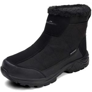 SILENTCARE Men's Warm Snow Boots, Fur Lined Waterproof Winter Shoes, Anti-Slip Lightweight Ankle Boot (9.5, Black)