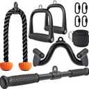 SELEWARE Triceps LAT Pulldown Attachments Home Gym Workout Accessories with Non-Slip Soft Rubber Grip Cable Machine Attachments Triceps Rope Double D Row Handle Pull Down Bar Straight Bar Exercise