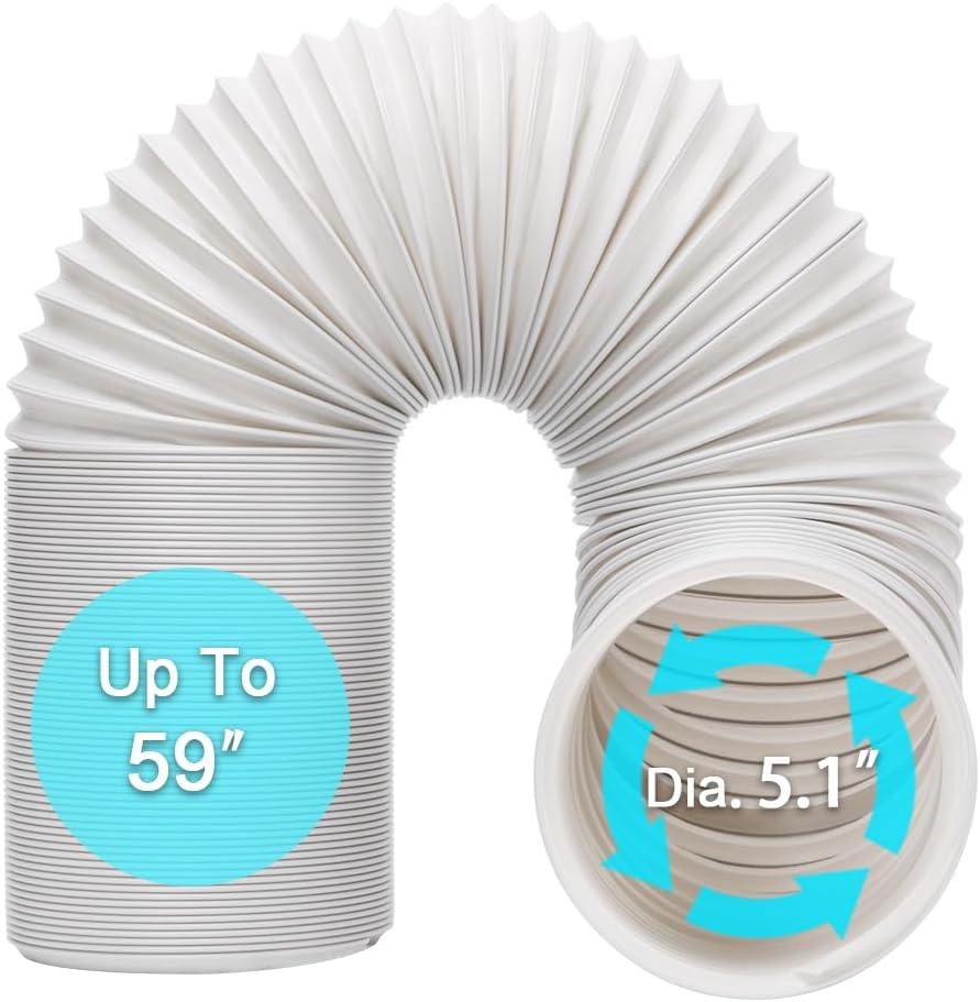 BEWAVE Portable Air Conditioner Hose, Portable Exhaust Vent Hose with 5.1 Inch Diameter, Universal Replacement AC Vent Hose Length up to 59"