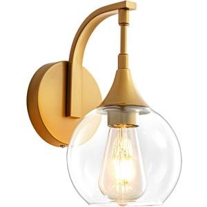 Gold Wall Sconce,1-Light Bathroom Vanity Lights Modern Wall Light Fixture with 4.9 Inches Clear Glass Shade, Wall Lamps for Bedroom Living Room Kitchen Stairway,E26