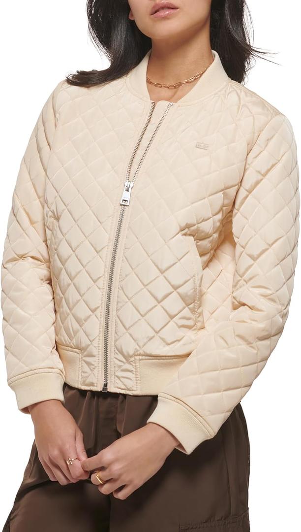 Levi's Women's Diamond Quilted Bomber Jacket, Cream, Medium