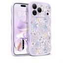 GVIEWIN for iPhone 17 Pro Case Compatible with MagSafe [Curly Wave Edge][Full Camera Protection] Floral Translucent Shockproof Magnetic Women Phone Case for iPhone 17 Pro 6.3'', Apricot Blossom/Purple