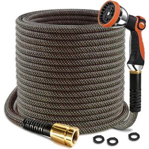 Garden Hose 50ft, Lightweight Kink-Free Water Hose, Non-Expanding Flexible Outdoor Hose with Aluminum Fittings, Abrasion Resistant & Easy to Store for Yard, Lawn, Car Washing, Watering