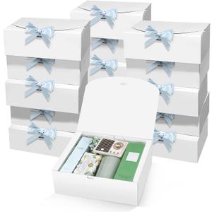 PEKGRIL 15 PCs Gift Boxes with Lids, White 10X8X4 Inch Gift Boxes, Bridesmaid Proposal Box with Ribbon, Kraft Paper Boxes for Wedding, Packaging, Present, Birthday, Christmas, Party