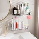 CGBE Acrylic Self-Adhesive Shower Caddies: No-Drill Bathroom Wall Shelf with Hidden Hooks & Drainage Holes - Clear Waterproof Organizer for Bathroom, Kitchen Storage (2 Pack, 2.3" L  3.6" W  1.8" D)