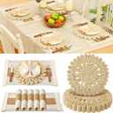 Boho Wedding Placemats Set of 6 - Handmade Farmhouse Rustic Table Decor, Natural Cotton Burlap and Water Straw Woven Round & Rectangular Mats for Bridal Shower, Reception & Holiday Hosting