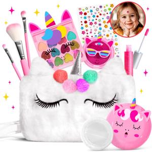 ULOVEME Kids Real Makeup Kit for Little Girls - Real, Non Toxic, Washable Make Up Toy - Unicorn Toys Gift for 3 4 5 6 7 8 9 10 12 Years Old Girls Birthday (White Unicorn)