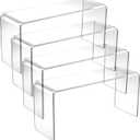 4 Pack Acrylic Risers Display Stands, Display Stands for Collectibles, Clear Acrylic Shelf for Show Decor, Toys, Cupcake (9.4 x 3.1 x 4.3 inches)