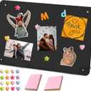 Desk Magnetic Message Board with Stand,11 x 7.9in Magnet Photo/Memo Display Board with Cute Fridge Magnets,Sticky Notes,for Home School Kitchen Office Desk Accessories (Black)