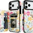 HAOPINSH Wallet Case with Card Holder for iPhone 17 Pro Max, Floral Flower Pattern Back Flip Folio PU Leather Kickstand Card Slots Case for Women Girls Shockproof Cover 6.9"