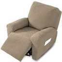NORTHERN BROTHERS Recliner Chair Covers, Non-Slip Recliner Covers that Stay in Place with Elastic Straps, Washable Furniture Protector with Pocket, 1 Seater Slipcover for Pets Kids, Khaki