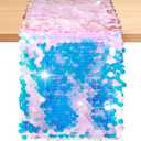 1 Pack Mermaid Party Table Runner 12 x 84 Inches Mermaid Tail Scales Sequin Table Runner Glitter Holographic Table Cover for Birthday Party Ocean Decorations