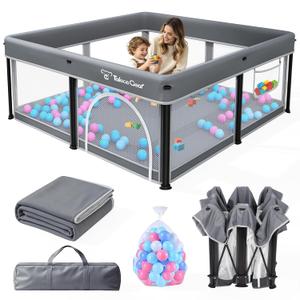TOBEVSIDR Foldable Baby Playpen with Mat, 50"x50" Collapsible Play Pen for Babies and Toddlers, Indoor & Outdoor Kids Safety Play Pen, Portable Play Yard, Foldable Baby Playpen with 50 Ocean Balls