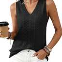 BTFBM Womens Tank Tops 2026 Summer Casual Loose Eyelet V Neck Sleeveless Shirts Basic Spring Top Beach Vacation Clothes (Large, Black)