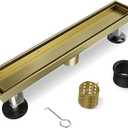 Shower Drain, 18 Inch Gold Linear Shower Drain with Removable Tile Insert Grate, 2 in 1 Bathroom Modern 304 Stainless Steel Brushed Gold Shower Floor Drain with Adjustable Feet,Hair Filter