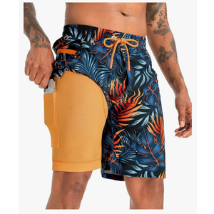 APTRO 2 in 1 Men's Swim Trunks 9" with Zipper Pockets Bathing Suit Built-in Board Shorts Swimwear Long Shorts Size 3XL