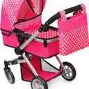fash n kolor Foldable Pram for Baby Doll with Polka Dots Design with Swiveling Wheel Adjustable Handle
