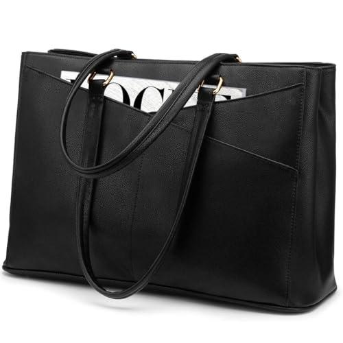 LOVEVOOK Laptop Tote Bag for Women 15.6 Inch Waterproof Leather Computer Bags Business Office Work Briefcase Black