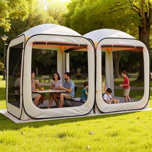 VEVOR Pop up Screen House Tent, 12 x 6 ft, 2 in 1 Screen Gazebo, Portable Screened in Canopy with Carry Bag, Netting Sides, Ground Stakes, for Garden, Patio, Backyard, and Outdoor Activities, Beige, 1267.2 FT
