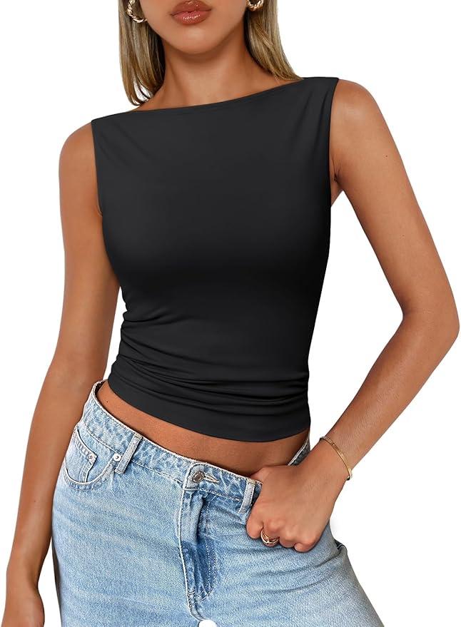 Trendy Queen Women Going Out Summer Tank Tops Spring Casual Basic Cute 2025 Sleeveless Shirt Vacation Fashion Outfit Clothes, Medium