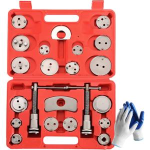 24PCS Disc Brake Caliper Tool Kit | Heavy Duty Disc Brake Piston Caliper Compressor Rewind Tool Set for Brake Pad Replacement Reset, Fits Most American European Japanese Autos (Red)