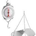 QWORK 110 lbs Large Display Spring Dial Weight Scale & Scale Scoop/Chain with Hanging Cradle, Steel Construction, for Shopping, Traveling, Kitchen, Silver