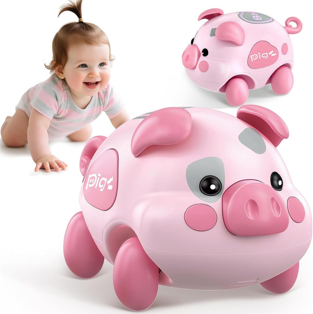 Baby Musical Toys for 6-12-18 Months, Musical Piggy Toys for Toddler 1 Year Old Baby Girl, Infant Crawling Light up Music Toys for Tummy Time Development, 1st Birthday Gift for Boy 7 8 9 10+ Month