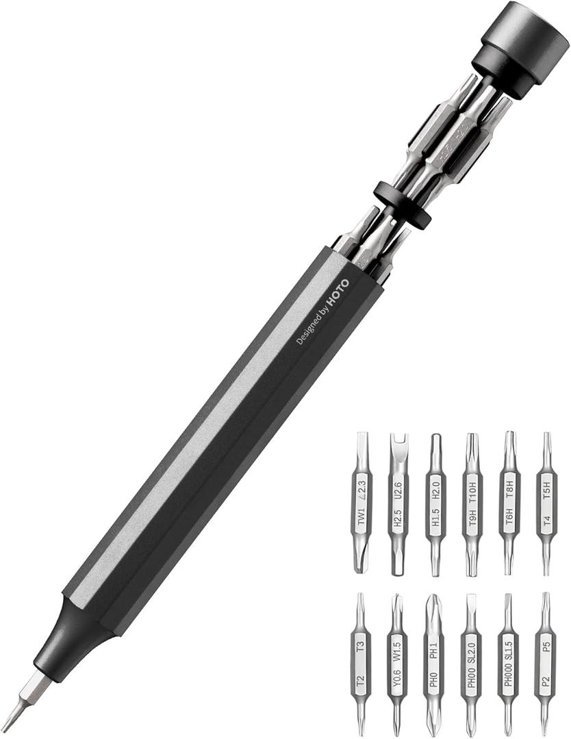 HOTO 24 in 1 Mini Screwdriver Set, Magnetic Torx Bit Set, Eyeglass Repair Kit, EDC Pen Screwdriver for Electronics, Watches, Phones, Laptops, Cameras, Gadgets for Men, Slate Grey