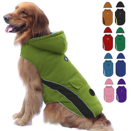 EMUST Dog Jacket - Cozy Winter Vests for Small to Large Dogs, Reflective Strips, Thick Windproof Clothes, LightGreen, L
