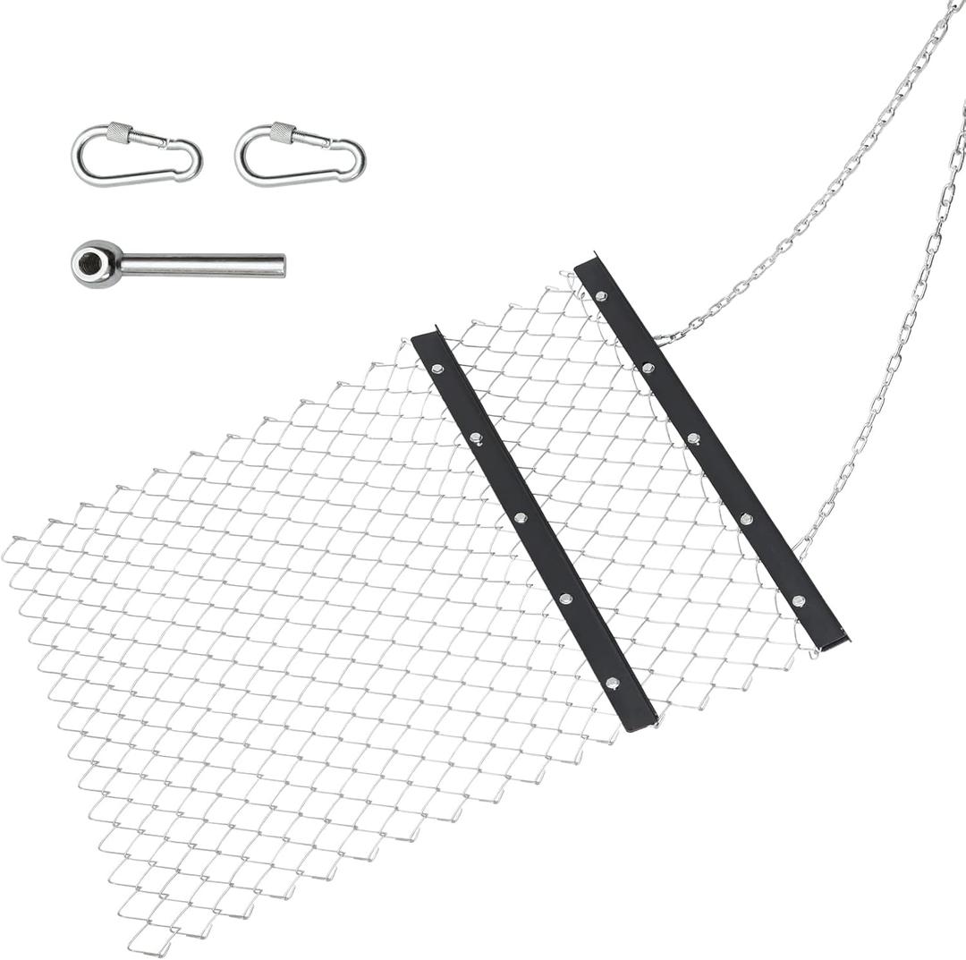 4 X 3 FT Towable Steel Durable Rust Resistant Chain Rake ATV Drag Harrow with Galvanized Mesh Lining and Front Weight Tray