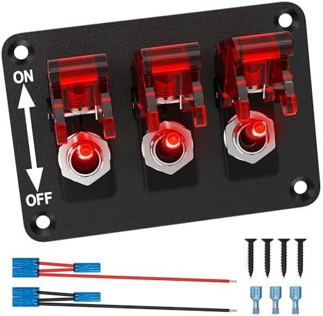 RVBOATPAT Toggle Switch 12V 3 Gang Universal Toggle Switch Panel DC 12V 20A LED Indicator Rocker Switch Aircraft Safety Cover for Boat Auto Racing Car