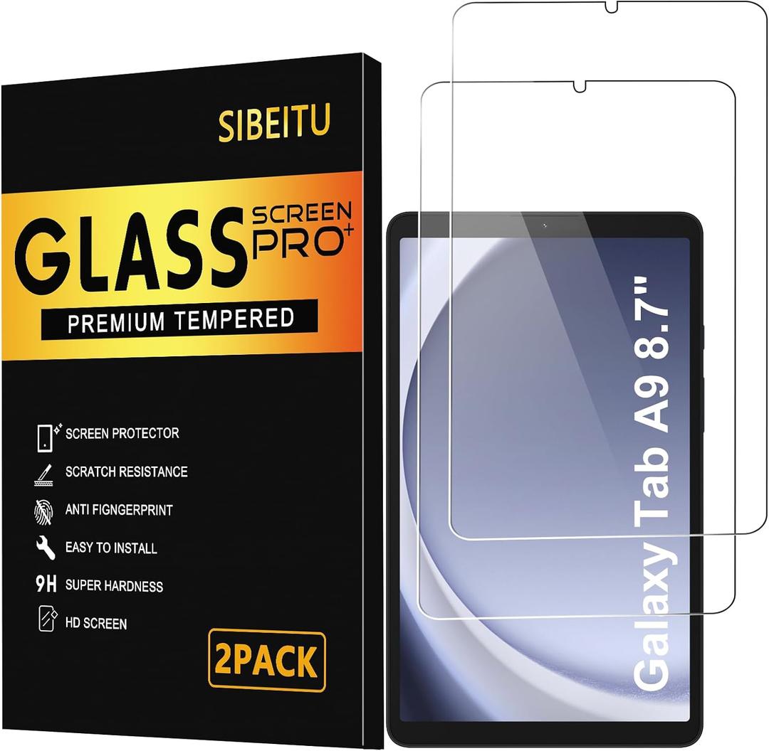SIBEITU 2 Pack Screen Protector for Samsung Galaxy Tab A9 2023, 8.7 Inch HD Clear 9H Hardness Tempered Glass Film for Galaxy Tab A9, Scratch Resistent, Touch Sensitive, No Air Bubbles