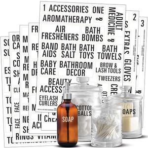 Talented Kitchen 186 Bold All Caps Bathroom & Beauty Makeup Vinyl Sticker Labels - Preprinted Waterproof Container & Toiletry Organizer Labels for Bathroom Storage, Makeup & Soap Lotion Jars (X-Large)