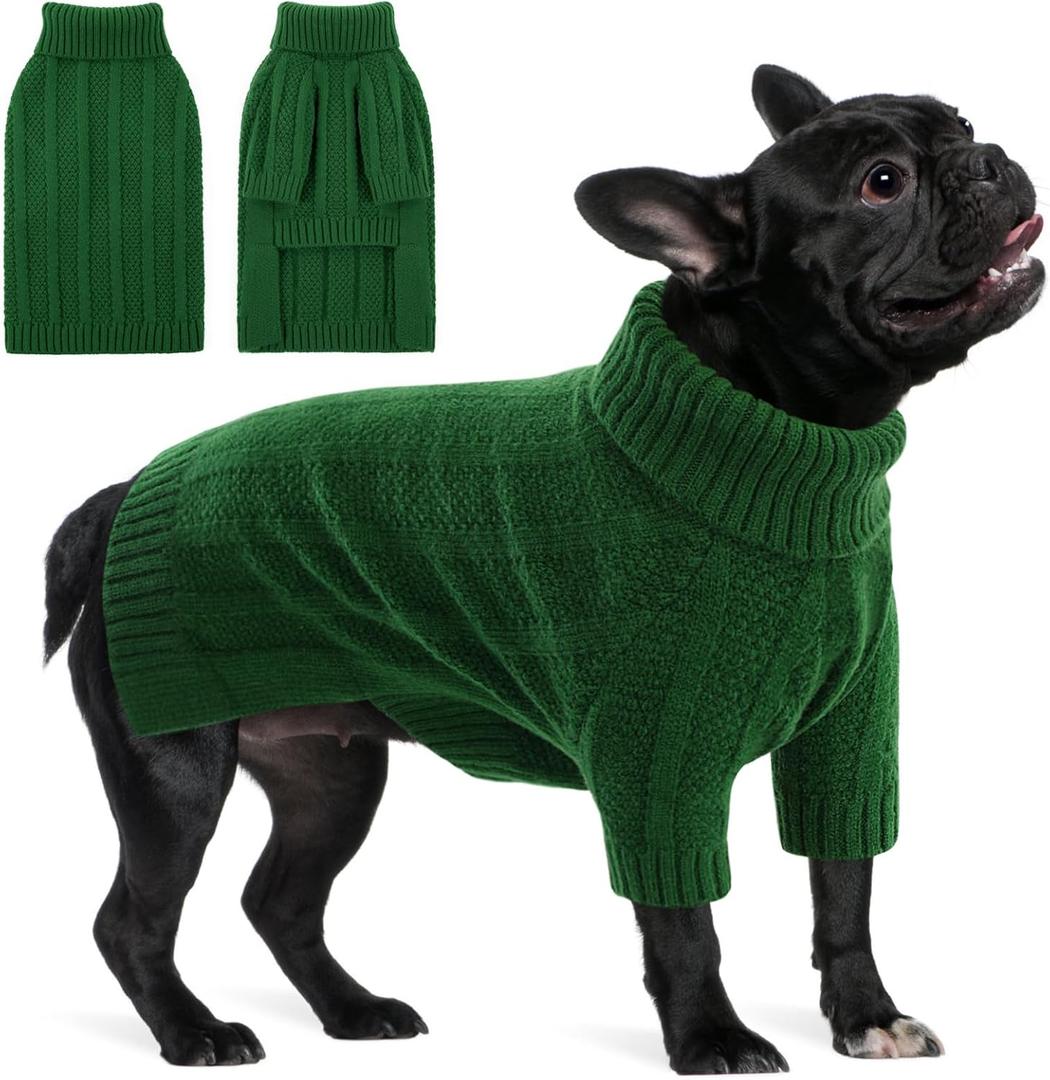 Queenmore Dog Sweaters for Medium Dogs Girls Boys, Soft Dog Sweater Christmas, Turtleneck Pullover Pet Sweaters Knitwear Outfit for Holiday, Knitted Soft Thick Warm Sweater for Bulldog, Dachshund (Green,M)